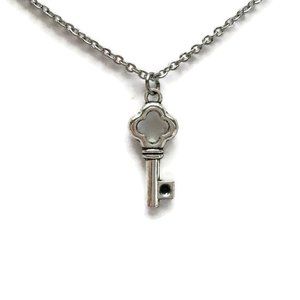 Skeleton Key Charm Necklace Tibetan Silver Stainless Steel chain 4for$20